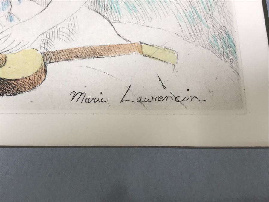 Marie Laurencin Etching Titled 'Jeune Fille à la Guitare' Frame Is 16' X 21' [Photo 3]