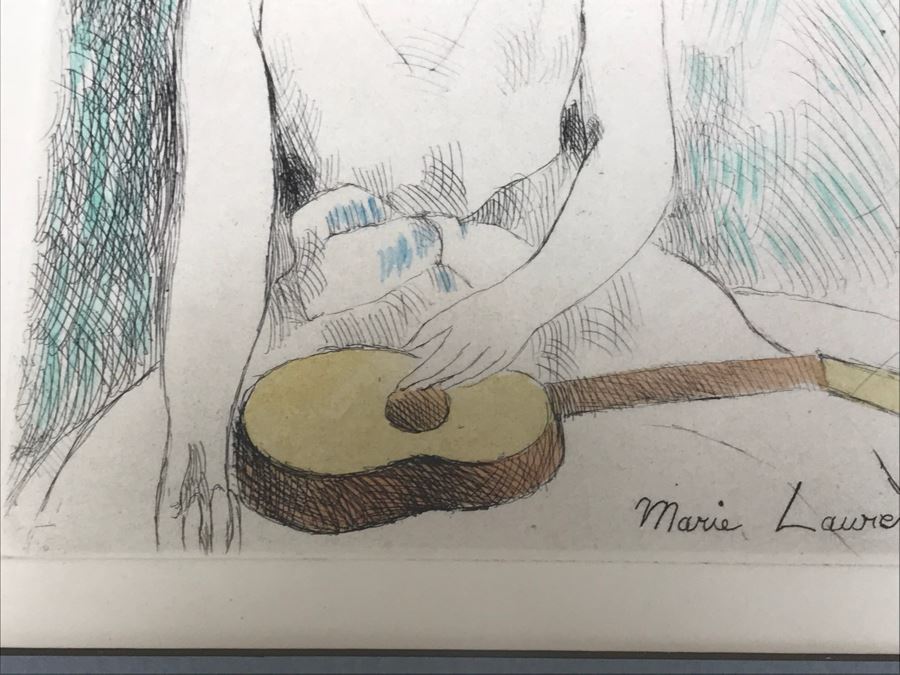 Marie Laurencin Etching Titled 'Jeune Fille à la Guitare' Frame Is 16' X 21' [Photo 6]
