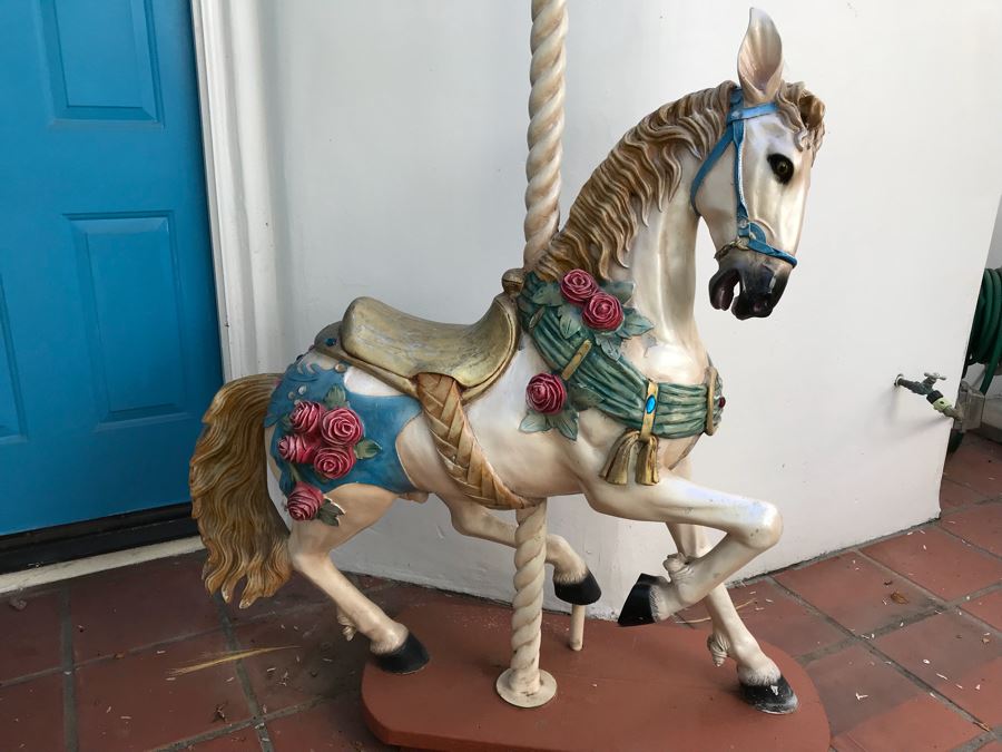 Full Size Resin Painted Carousel Horse With Stand By YAB