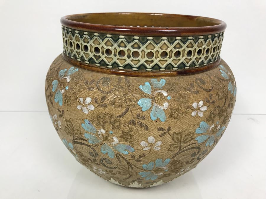 Antique Doulton Lambeth Pottery With Doulton & Slaters Patent Stoneware Jardiniere Floral Pattern 4091 8'H X 10'W [Photo 3]