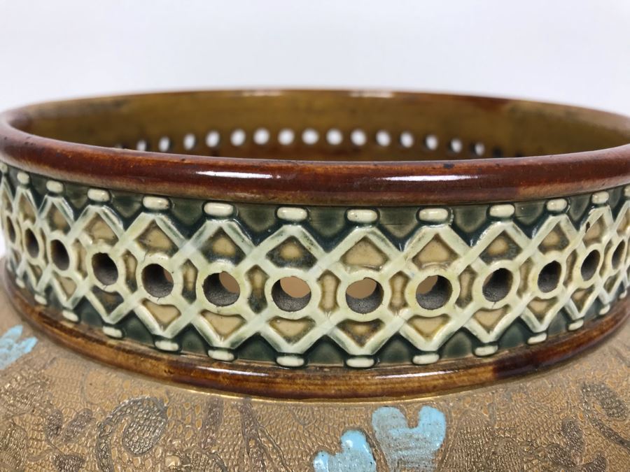 Antique Doulton Lambeth Pottery With Doulton & Slaters Patent Stoneware Jardiniere Floral Pattern 4091 8'H X 10'W [Photo 7]