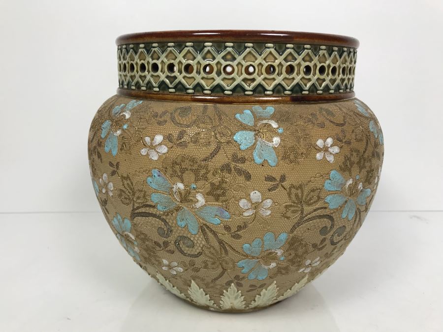 Antique Doulton Lambeth Pottery With Doulton & Slaters Patent Stoneware Jardiniere Floral Pattern 4091 8'H X 10'W [Photo 4]