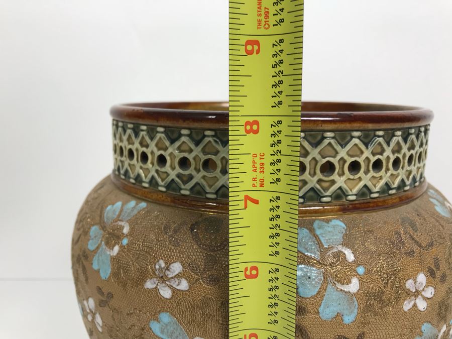 Antique Doulton Lambeth Pottery With Doulton & Slaters Patent Stoneware Jardiniere Floral Pattern 4091 8'H X 10'W [Photo 20]
