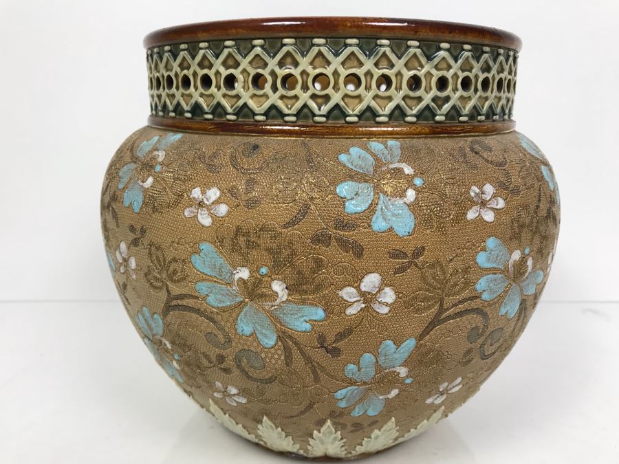 Antique Doulton Lambeth Pottery With Doulton & Slaters Patent Stoneware Jardiniere Floral Pattern 4091 8'H X 10'W [Photo 9]