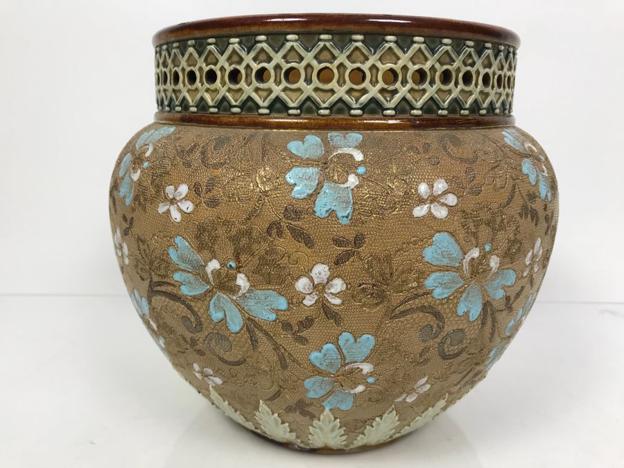 Antique Doulton Lambeth Pottery With Doulton & Slaters Patent Stoneware Jardiniere Floral Pattern 4091 8'H X 10'W [Photo 10]