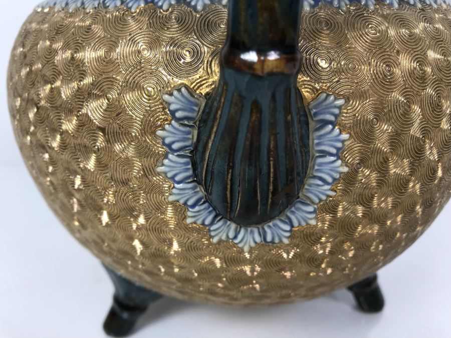 Antique Royal Doulton England Footed 3 Handled Pot Vase Cauldron Stoneware 1904 7'H X 8'W [Photo 9]
