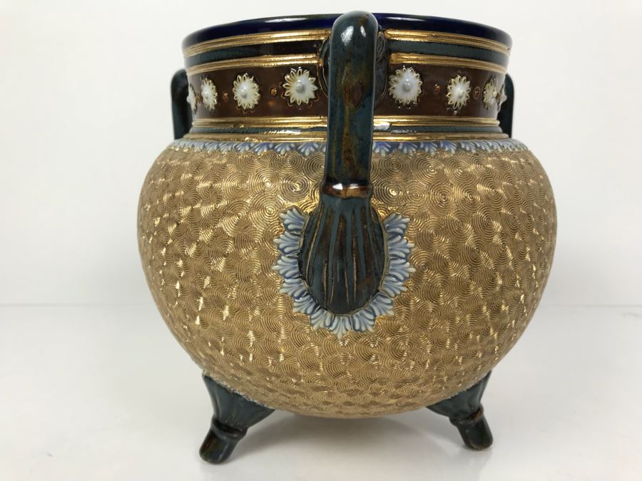Antique Royal Doulton England Footed 3 Handled Pot Vase Cauldron Stoneware 1904 7'H X 8'W [Photo 4]