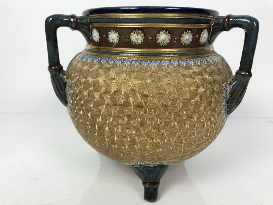 Antique Royal Doulton England Footed 3 Handled Pot Vase Cauldron Stoneware 1904 7'H X 8'W [Photo 17]