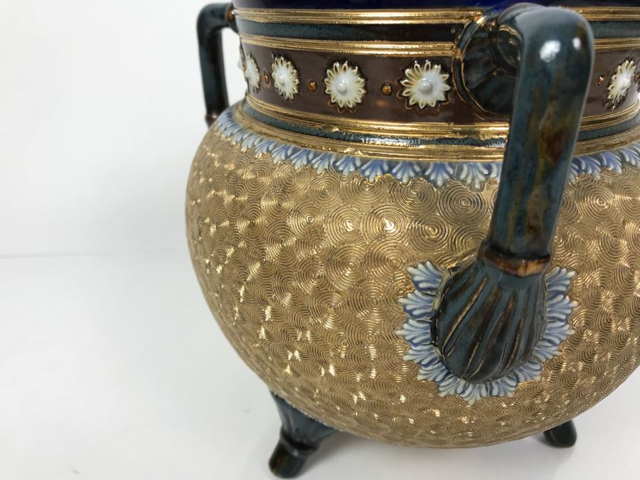 Antique Royal Doulton England Footed 3 Handled Pot Vase Cauldron Stoneware 1904 7'H X 8'W [Photo 8]