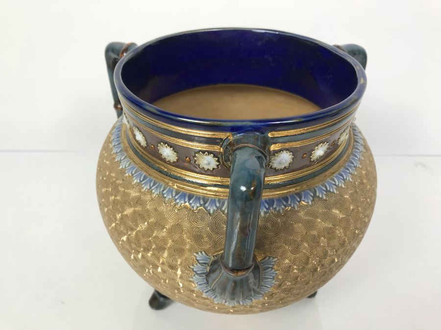 Antique Royal Doulton England Footed 3 Handled Pot Vase Cauldron Stoneware 1904 7'H X 8'W [Photo 5]