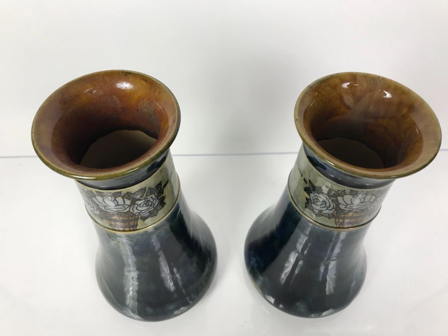 Pair Of Antique Royal Doulton England Vases Stoneware 7998E 8.5'H X 5'W [Photo 6]