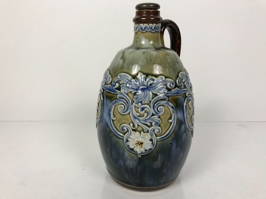 Antique Doulton Lambeth England Whiskey Jug With Stopper 9051 8.5'H