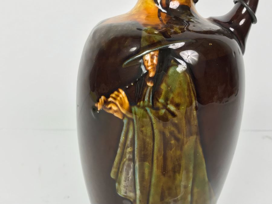 Antique Royal Doulton England Jug Witch Playing Flute Kingsware Pied Piper Flask [Photo 8]