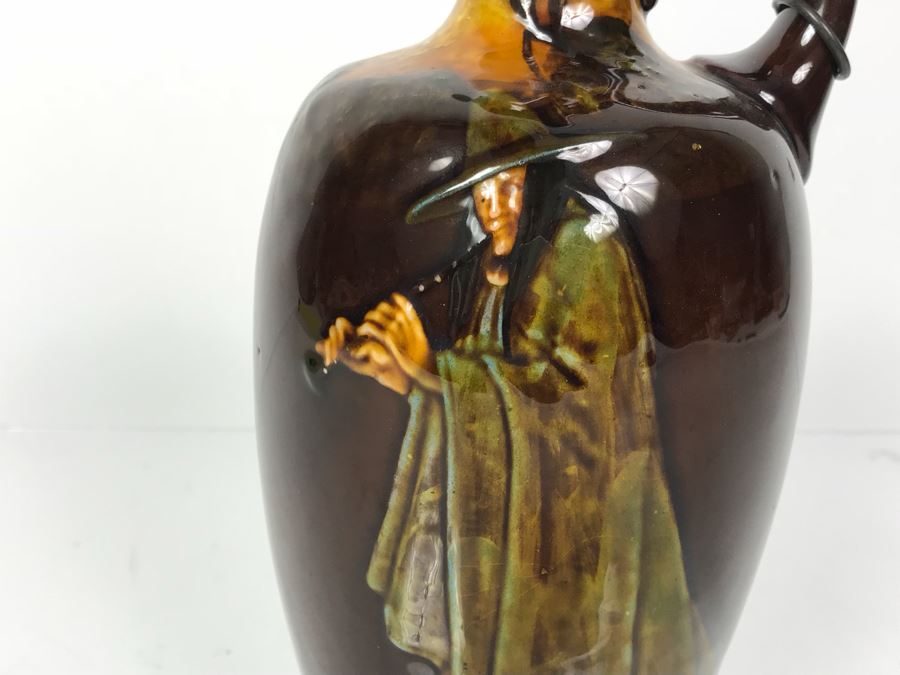 Antique Royal Doulton England Jug Witch Playing Flute Kingsware Pied Piper Flask [Photo 7]