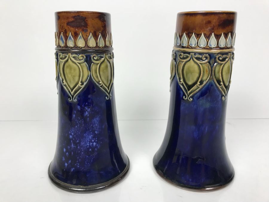 Pair Of Antique Royal Doulton England Vases Stoneware 6711 7.5'H