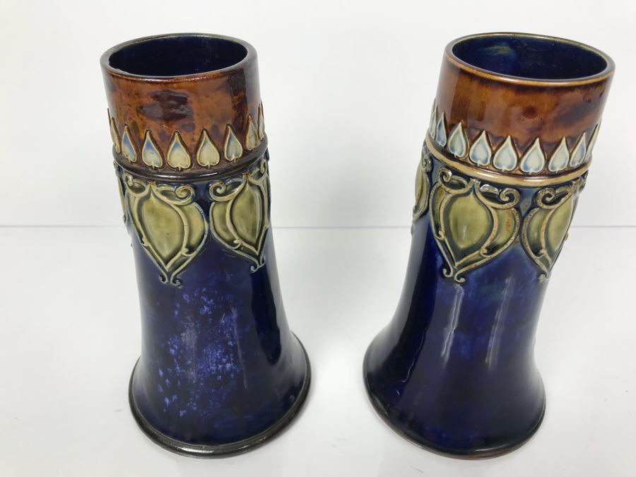 Pair Of Antique Royal Doulton England Vases Stoneware 6711 7.5'H [Photo 3]