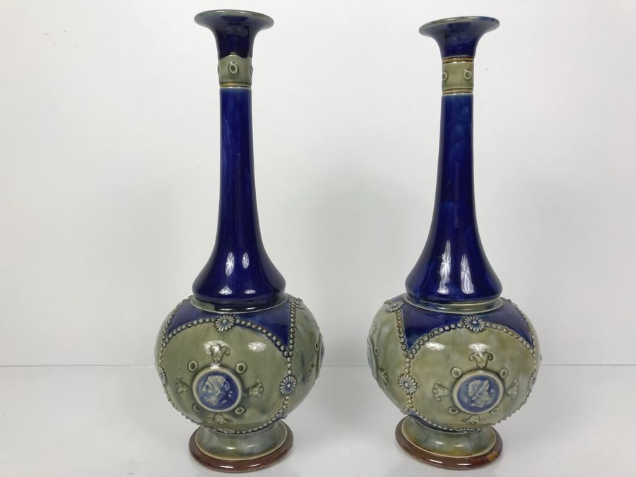 Pair Of Antique Vases One Is Doulton Lambeth England And One Is Royal Doulton England 8866 12'H [Photo 4]