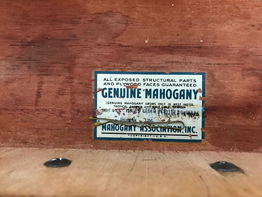 Pair Of Vintage Mahogany End Tables With Leather Tops By Mahogany Association Inc [Photo 9]