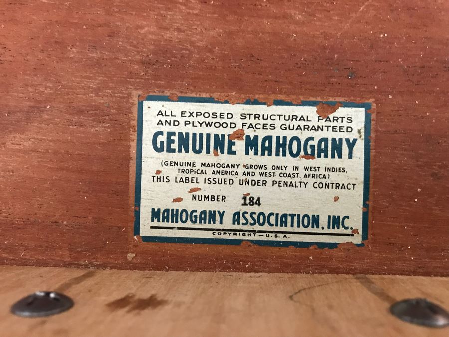 Pair Of Vintage Mahogany End Tables With Leather Tops By Mahogany Association Inc [Photo 8]