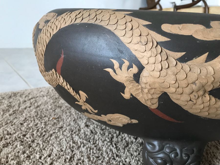 Signed Asian Dragon Serpent Footed Planter Pot [Photo 10]