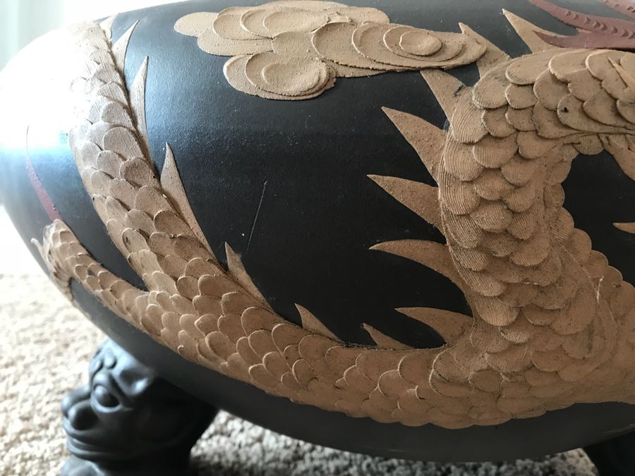 Signed Asian Dragon Serpent Footed Planter Pot [Photo 6]