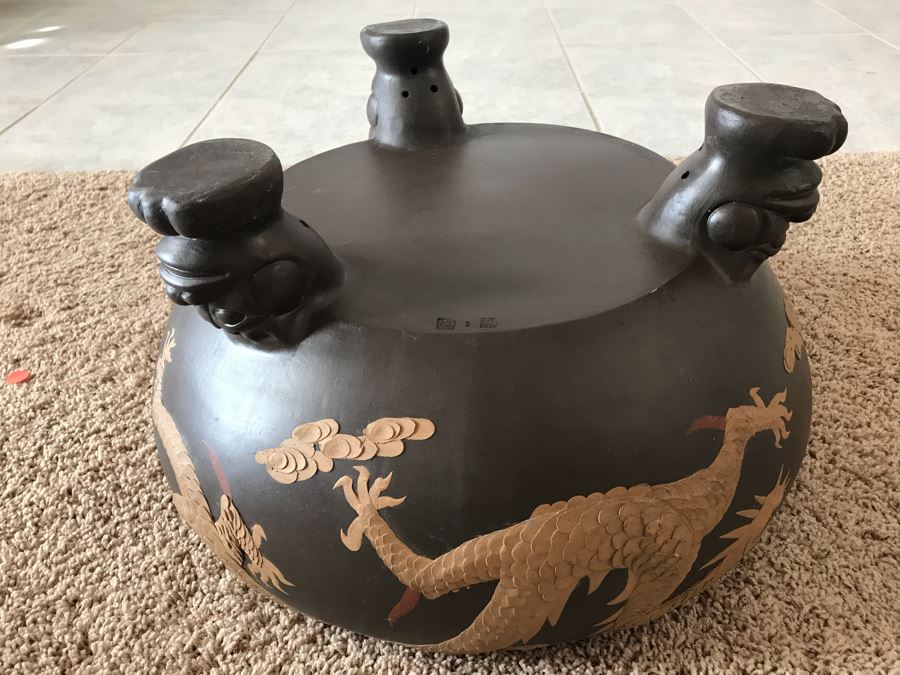 Signed Asian Dragon Serpent Footed Planter Pot [Photo 14]