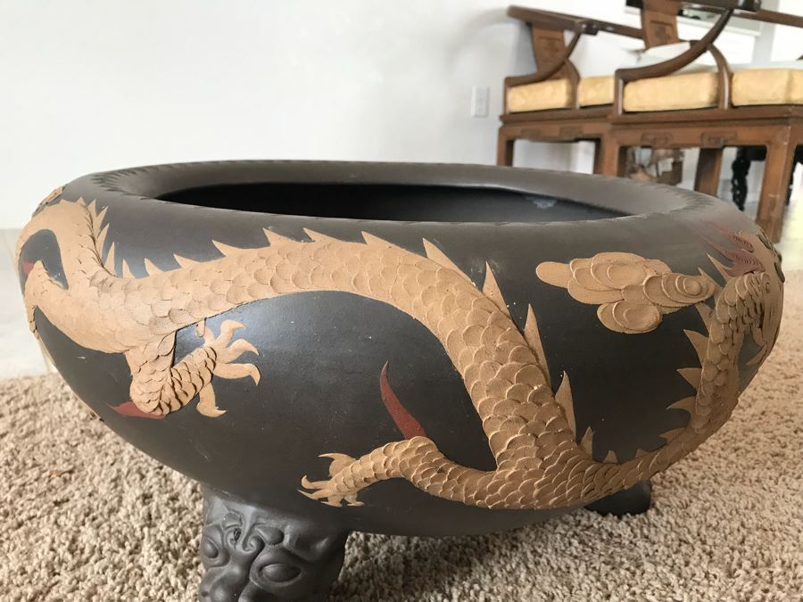 Signed Asian Dragon Serpent Footed Planter Pot [Photo 9]