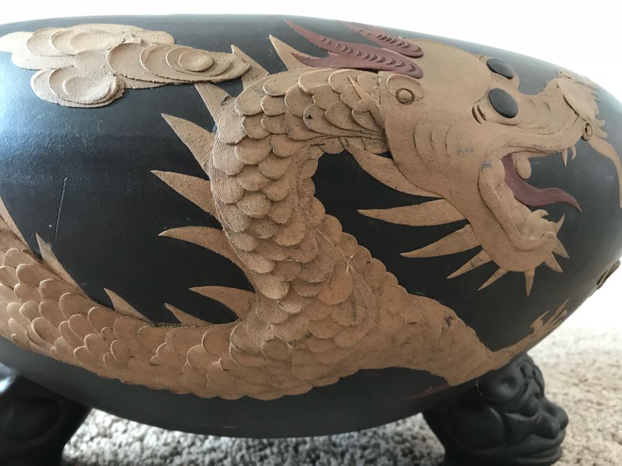 Signed Asian Dragon Serpent Footed Planter Pot [Photo 5]
