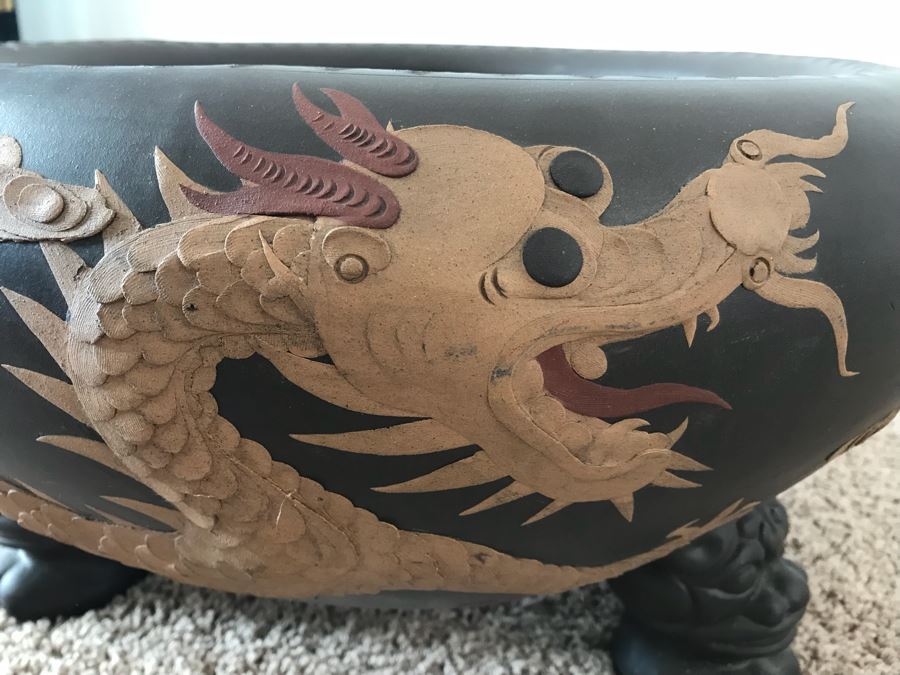 Signed Asian Dragon Serpent Footed Planter Pot [Photo 4]