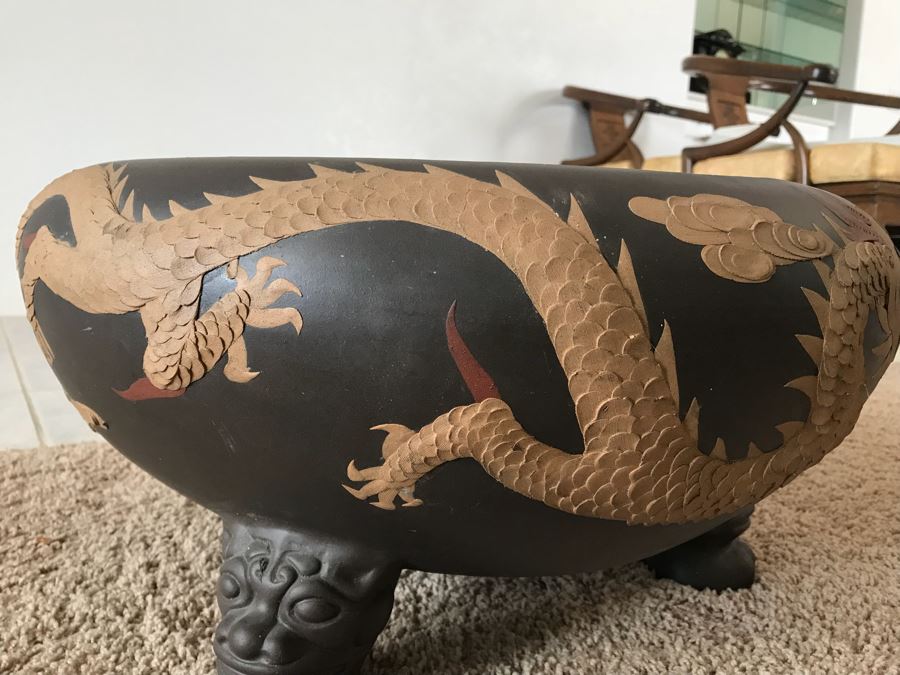 Signed Asian Dragon Serpent Footed Planter Pot [Photo 8]