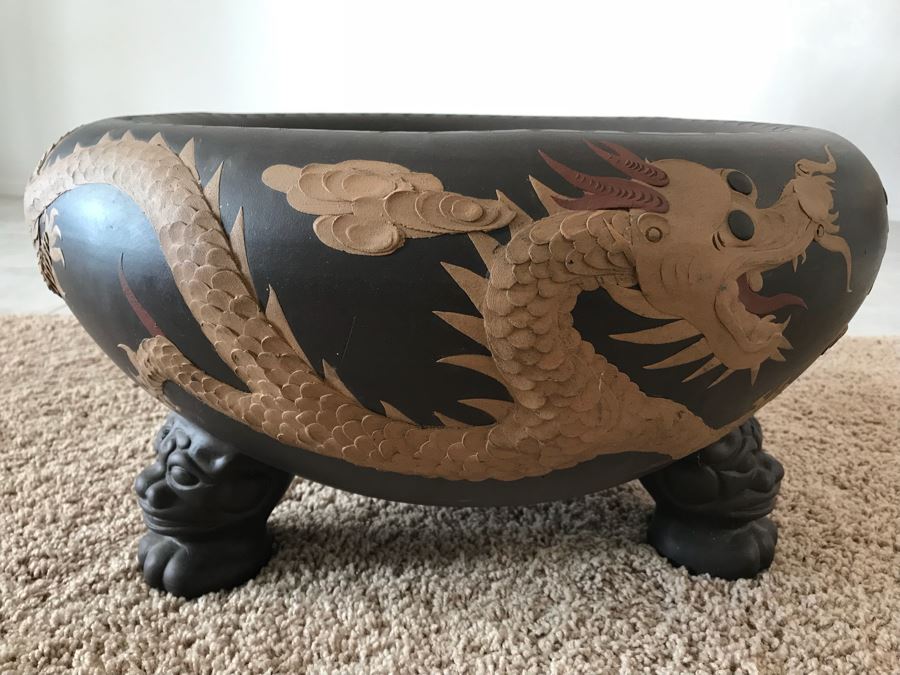 Signed Asian Dragon Serpent Footed Planter Pot [Photo 1]