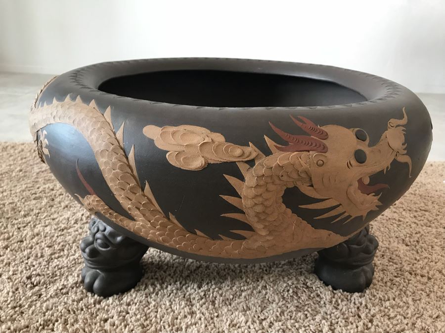 Signed Asian Dragon Serpent Footed Planter Pot [Photo 3]