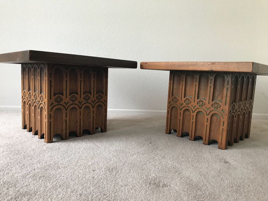 Pair Of Wooden End Tables (Can't Make Out Furniture Label) [Photo 7]