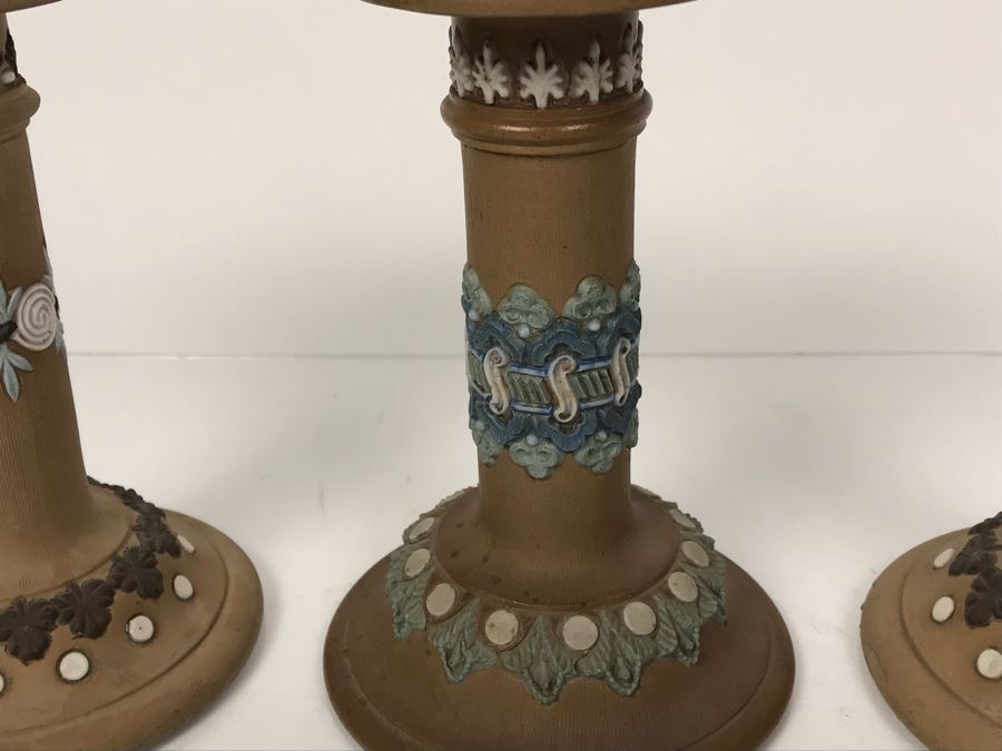 Set Of (3) Antique Doulton Lambeth England Silicon Candlesticks 9797 Stoneware 6.5'H [Photo 6]