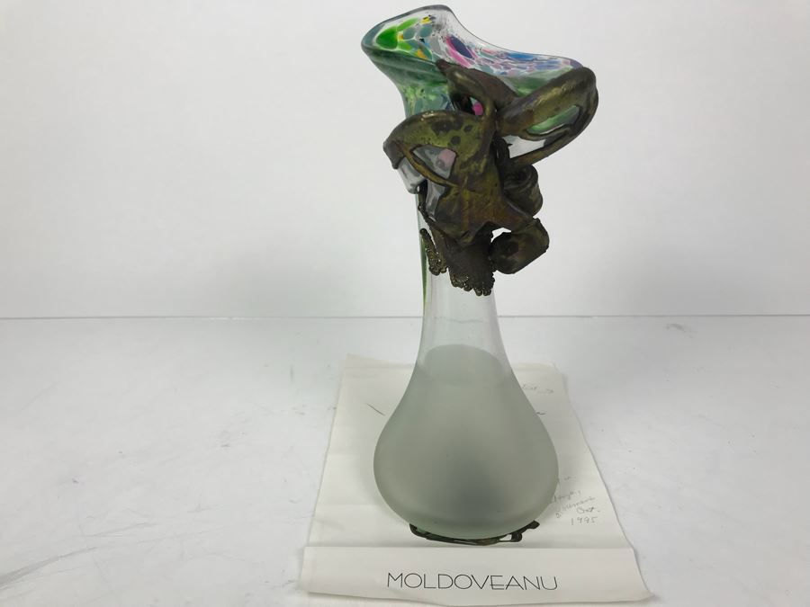 Copper And Hand Blown Art Glass Vase By Moldoveanu [Photo 2]