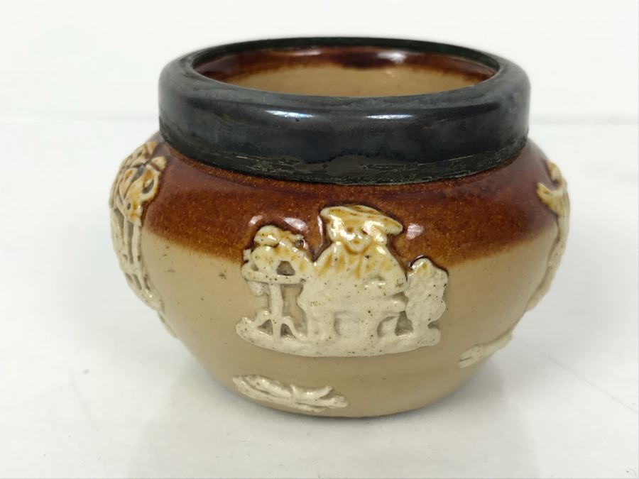 Antique Doulton Lambeth England Cup With Silver Rim 7819 Stoneware 1.5'H [Photo 3]