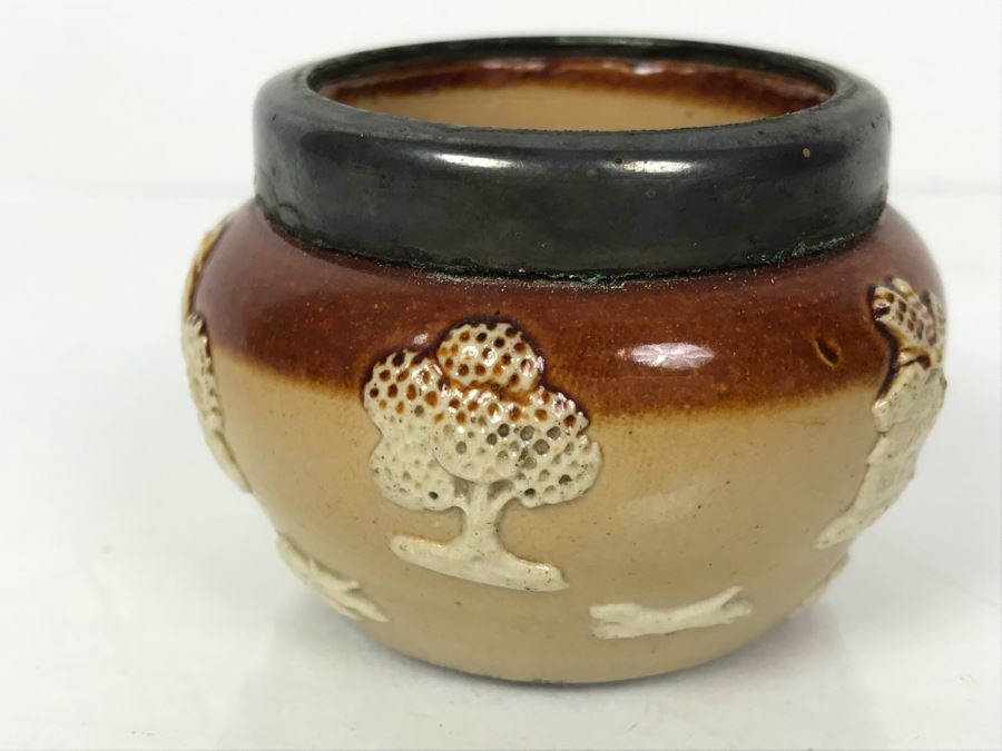 Antique Doulton Lambeth England Cup With Silver Rim 7819 Stoneware 1.5'H [Photo 5]