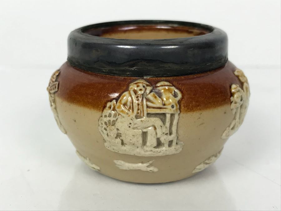 Antique Doulton Lambeth England Cup With Silver Rim 7819 Stoneware 1.5'H [Photo 2]