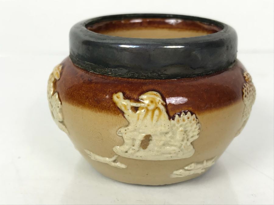 Antique Doulton Lambeth England Cup With Silver Rim 7819 Stoneware 1.5'H [Photo 4]