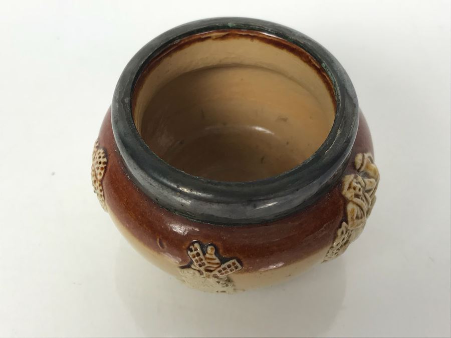 Antique Doulton Lambeth England Cup With Silver Rim 7819 Stoneware 1.5'H [Photo 7]