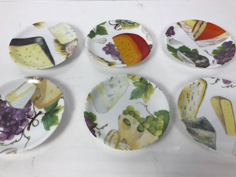 Set Of (6) Rochard Limoges France Plates Cheese And Grapes Motif