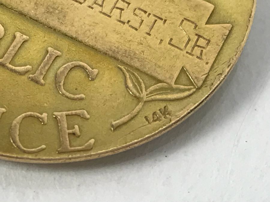 14k Gold Medal Awarded To William Randolph Hearst, Sr (Hearst Castle) Distinguished Public Service Medal From Navy Department United States Of America 15.5g [Photo 9]