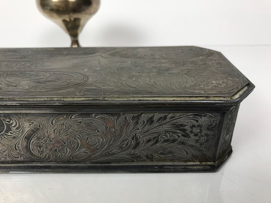 Weighted Sterling Silver Cup, Vintage Chased Silverplate Box And Various Skeleton Keys Inside Box [Photo 11]