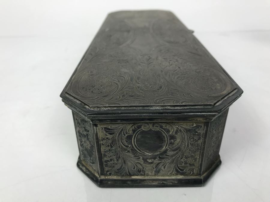 Weighted Sterling Silver Cup, Vintage Chased Silverplate Box And Various Skeleton Keys Inside Box [Photo 19]