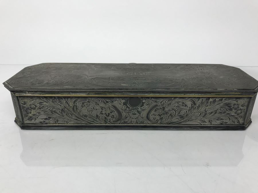 Weighted Sterling Silver Cup, Vintage Chased Silverplate Box And Various Skeleton Keys Inside Box [Photo 18]