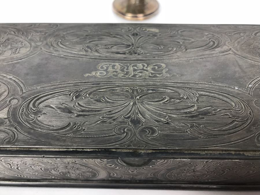 Weighted Sterling Silver Cup, Vintage Chased Silverplate Box And Various Skeleton Keys Inside Box [Photo 5]