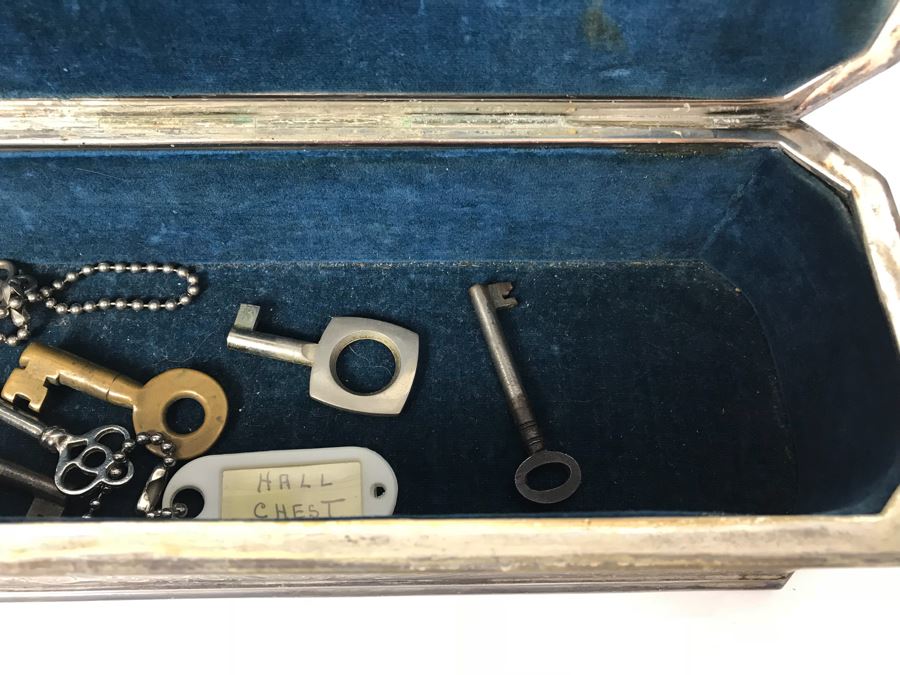 Weighted Sterling Silver Cup, Vintage Chased Silverplate Box And Various Skeleton Keys Inside Box [Photo 14]