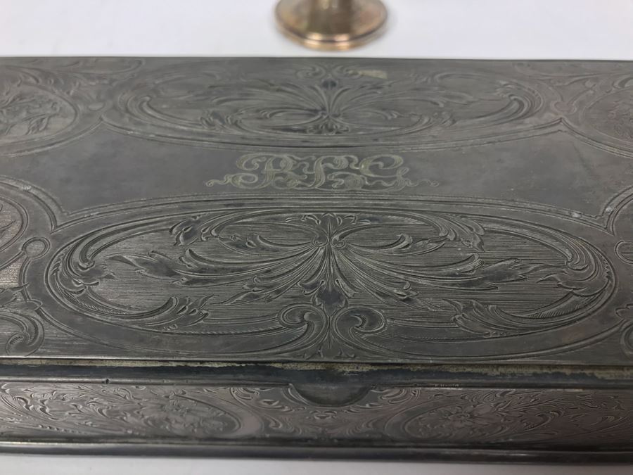 Weighted Sterling Silver Cup, Vintage Chased Silverplate Box And Various Skeleton Keys Inside Box [Photo 6]