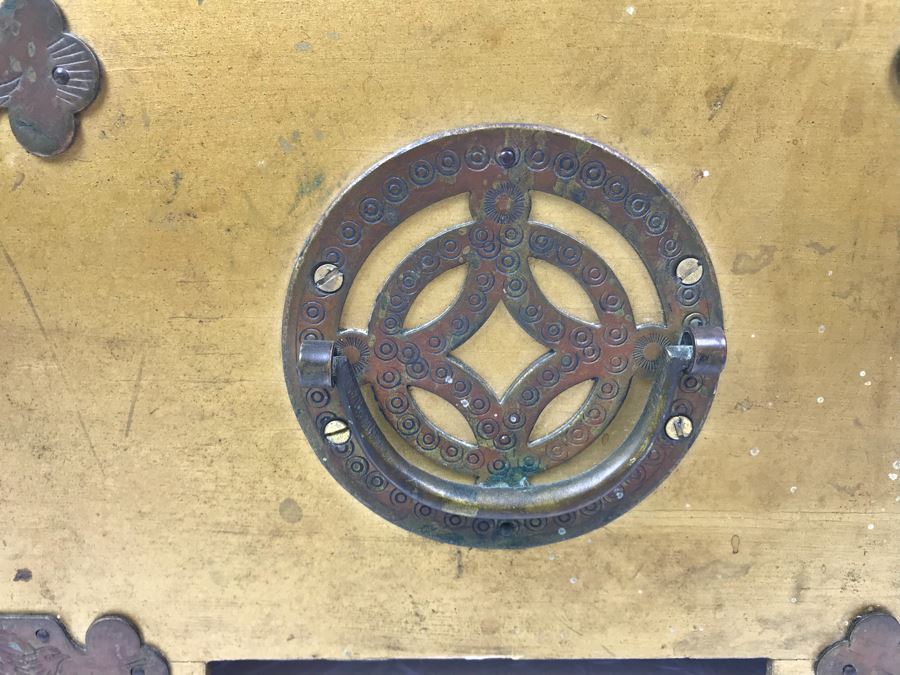 Vintage Gilded Asian Jewelry Box With Embossed Stone Carvings On Top - See Photos For Condition Of Inside Fabric On Top [Photo 13]