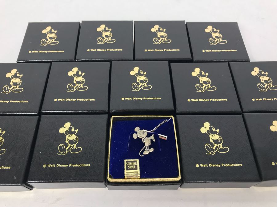 Collection Of (14) Vintage Sterling Silver Mickey Mouse Tie Pins From Disneyland Park - See Photos For Box Tops  (Fulton Burley)  [Photo 5]